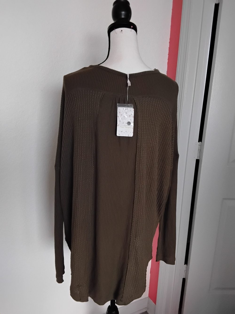 Free People Olive Ribbed Henley Top - Picture 2 of 3